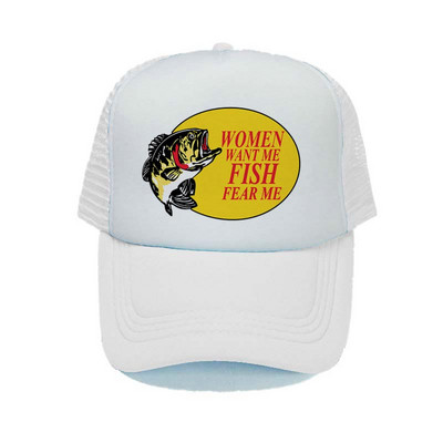 Γυναίκες με θέλουν ψάρι Fear Me Καπέλο του μπέιζμπολ Αστεία εκτύπωση Καπέλο ψαρέματος φορτηγού για ενήλικες Unisex Καλοκαιρινό ψάρεμα αναπνεύσιμο διχτυωτό καπέλο YY380