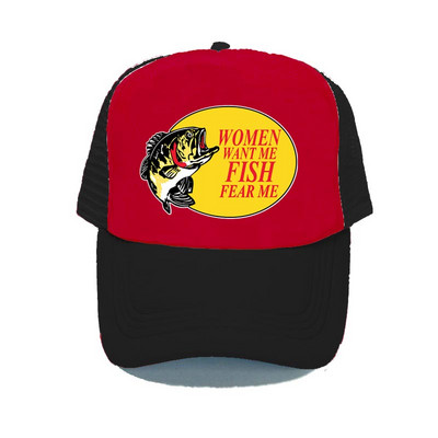 Γυναίκες με θέλουν ψάρι Fear Me Καπέλο του μπέιζμπολ Αστεία εκτύπωση Καπέλο ψαρέματος φορτηγού για ενήλικες Unisex Καλοκαιρινό ψάρεμα αναπνεύσιμο διχτυωτό καπέλο YY380