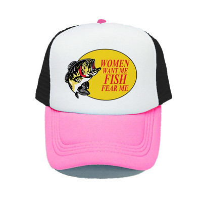 Γυναίκες με θέλουν ψάρι Fear Me Καπέλο του μπέιζμπολ Αστεία εκτύπωση Καπέλο ψαρέματος φορτηγού για ενήλικες Unisex Καλοκαιρινό ψάρεμα αναπνεύσιμο διχτυωτό καπέλο YY380