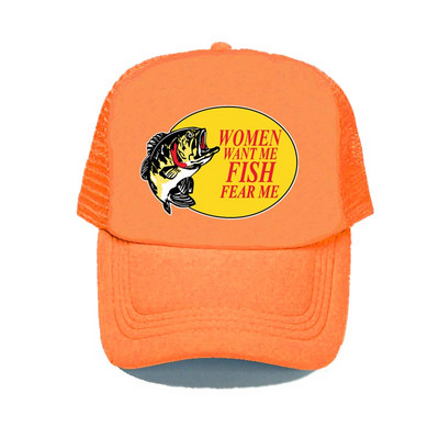 Γυναίκες με θέλουν ψάρι Fear Me Καπέλο του μπέιζμπολ Αστεία εκτύπωση Καπέλο ψαρέματος φορτηγού για ενήλικες Unisex Καλοκαιρινό ψάρεμα αναπνεύσιμο διχτυωτό καπέλο YY380