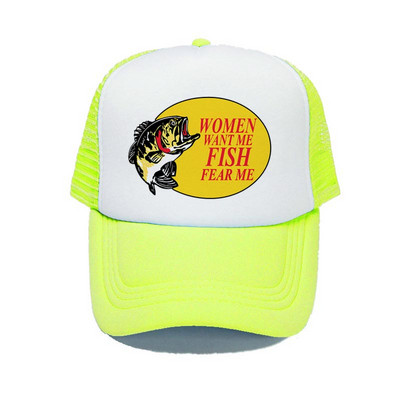 Γυναίκες με θέλουν ψάρι Fear Me Καπέλο του μπέιζμπολ Αστεία εκτύπωση Καπέλο ψαρέματος φορτηγού για ενήλικες Unisex Καλοκαιρινό ψάρεμα αναπνεύσιμο διχτυωτό καπέλο YY380