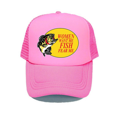 Γυναίκες με θέλουν ψάρι Fear Me Καπέλο του μπέιζμπολ Αστεία εκτύπωση Καπέλο ψαρέματος φορτηγού για ενήλικες Unisex Καλοκαιρινό ψάρεμα αναπνεύσιμο διχτυωτό καπέλο YY380