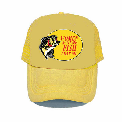 Γυναίκες με θέλουν ψάρι Fear Me Καπέλο του μπέιζμπολ Αστεία εκτύπωση Καπέλο ψαρέματος φορτηγού για ενήλικες Unisex Καλοκαιρινό ψάρεμα αναπνεύσιμο διχτυωτό καπέλο YY380