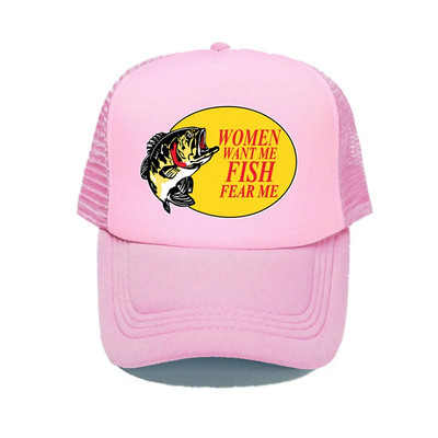 Γυναίκες με θέλουν ψάρι Fear Me Καπέλο του μπέιζμπολ Αστεία εκτύπωση Καπέλο ψαρέματος φορτηγού για ενήλικες Unisex Καλοκαιρινό ψάρεμα αναπνεύσιμο διχτυωτό καπέλο YY380
