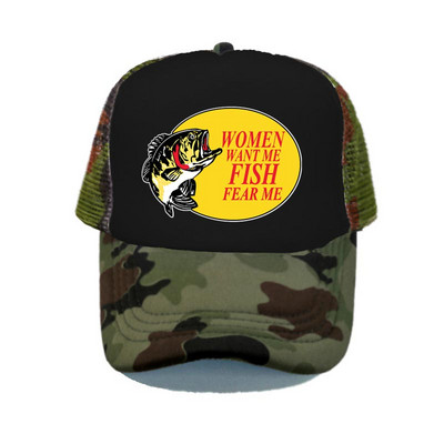 Γυναίκες με θέλουν ψάρι Fear Me Καπέλο του μπέιζμπολ Αστεία εκτύπωση Καπέλο ψαρέματος φορτηγού για ενήλικες Unisex Καλοκαιρινό ψάρεμα αναπνεύσιμο διχτυωτό καπέλο YY380