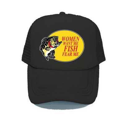 Γυναίκες με θέλουν ψάρι Fear Me Καπέλο του μπέιζμπολ Αστεία εκτύπωση Καπέλο ψαρέματος φορτηγού για ενήλικες Unisex Καλοκαιρινό ψάρεμα αναπνεύσιμο διχτυωτό καπέλο YY380
