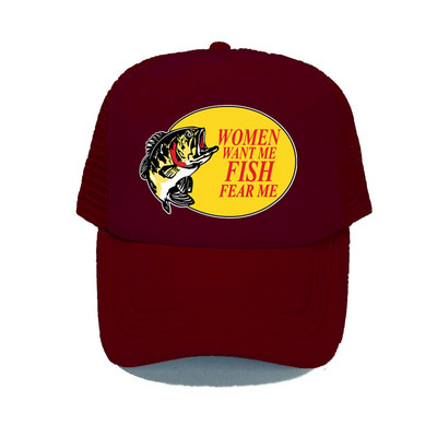 Γυναίκες με θέλουν ψάρι Fear Me Καπέλο του μπέιζμπολ Αστεία εκτύπωση Καπέλο ψαρέματος φορτηγού για ενήλικες Unisex Καλοκαιρινό ψάρεμα αναπνεύσιμο διχτυωτό καπέλο YY380