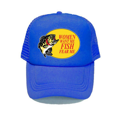 Γυναίκες με θέλουν ψάρι Fear Me Καπέλο του μπέιζμπολ Αστεία εκτύπωση Καπέλο ψαρέματος φορτηγού για ενήλικες Unisex Καλοκαιρινό ψάρεμα αναπνεύσιμο διχτυωτό καπέλο YY380