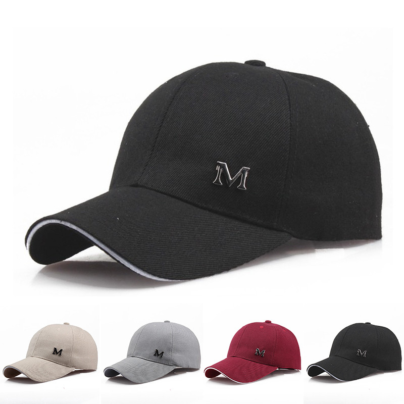Şapci de baseball cu literă M unisex, șapcă snapback din bumbac, ajustabilă, solidă, hip hop, pentru bărbați, femei, sport în aer liber, golf, alergare, căciuli pentru soare pentru tată