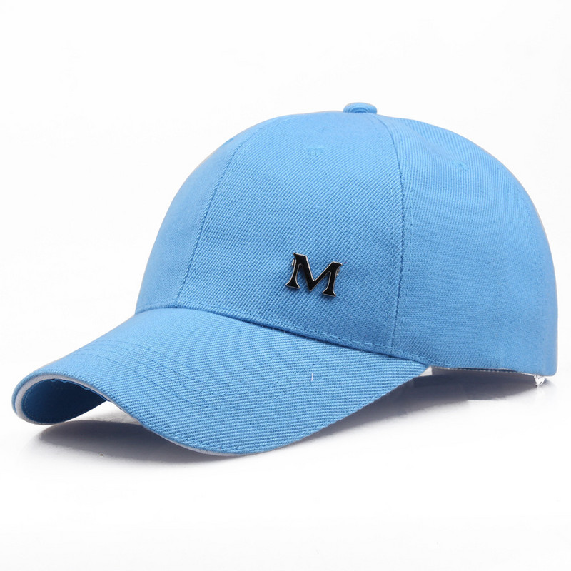 Şapci de baseball cu literă M unisex, șapcă snapback din bumbac, ajustabilă, solidă, hip hop, pentru bărbați, femei, sport în aer liber, golf, alergare, căciuli pentru soare pentru tată