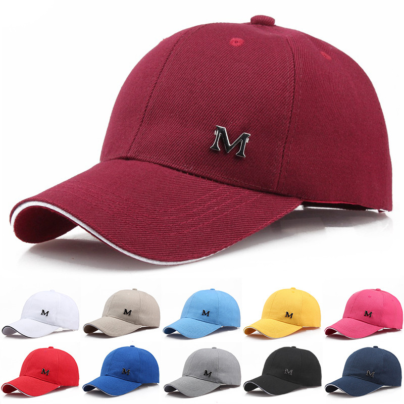 Şapci de baseball cu literă M unisex, șapcă snapback din bumbac, ajustabilă, solidă, hip hop, pentru bărbați, femei, sport în aer liber, golf, alergare, căciuli pentru soare pentru tată