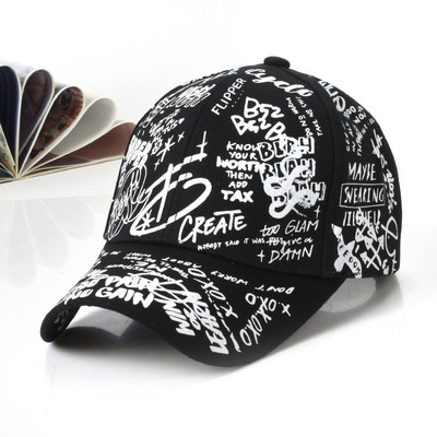 Korea stiilis kirjade trükkimine Graffiti pesapallimüts naistele Meestele Mood Kevadsuvi Snapback Hip Hop Cap Visiir Puuvillane Isamüts