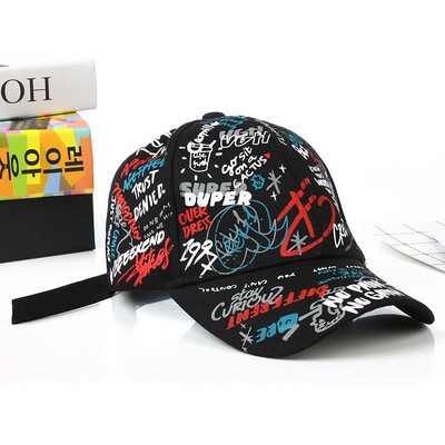 Korea stiilis kirjade trükkimine Graffiti pesapallimüts naistele Meestele Mood Kevadsuvi Snapback Hip Hop Cap Visiir Puuvillane Isamüts