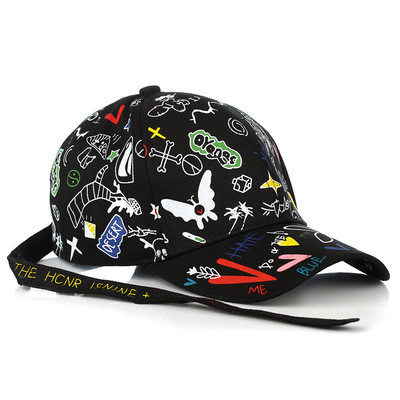 Korea stiilis kirjade trükkimine Graffiti pesapallimüts naistele Meestele Mood Kevadsuvi Snapback Hip Hop Cap Visiir Puuvillane Isamüts
