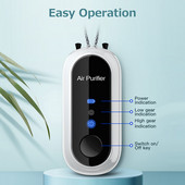 Mini légtisztító Hordozható függő nyakú Anion légtisztítók Gyors tisztítás, magas/alacsony sebességfokozat beállításával beépített akkumulátor