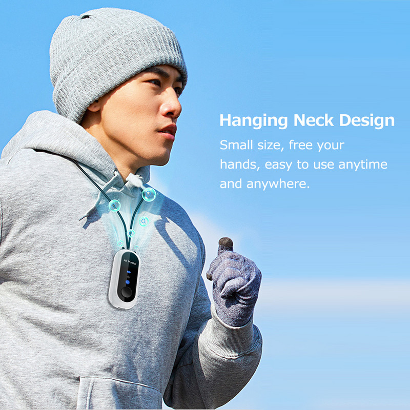 Mini légtisztító Hordozható függő nyakú Anion légtisztítók Gyors tisztítás, magas/alacsony sebességfokozat beállításával beépített akkumulátor