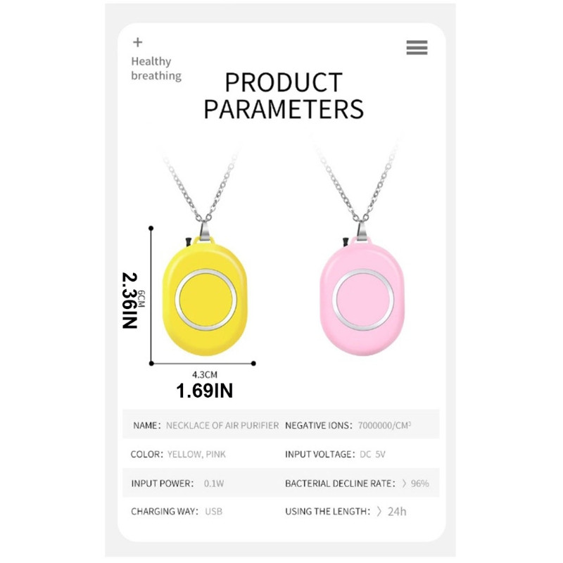 Mini személyes hordható légtisztító nyaklánc hordozható USB negatív ion generátor N0PF