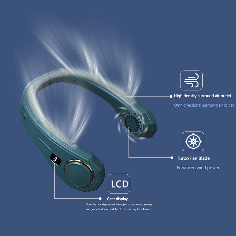 Nešiojamas kaklo ventiliatorius Elektrinis belaidis ventiliatorius USB įkraunamas skaitmeninis ekranas Vasarinis vėsinamasis kabantis ventiliatorius lauke asmeninis ventiliatorius