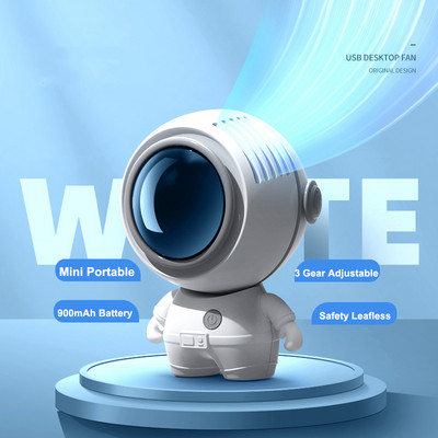 Mini ventilator de mână portabil fără fir astronaut, reîncărcabil prin USB, 900 mAh, funcționat cu baterie, siguranță fără frunze, ventilator de răcire cu aer pentru gât