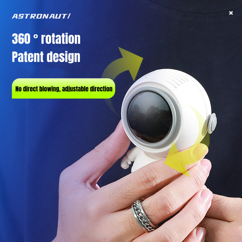 Mini ventilator de mână portabil fără fir astronaut, reîncărcabil prin USB, 900 mAh, funcționat cu baterie, siguranță fără frunze, ventilator de răcire cu aer pentru gât