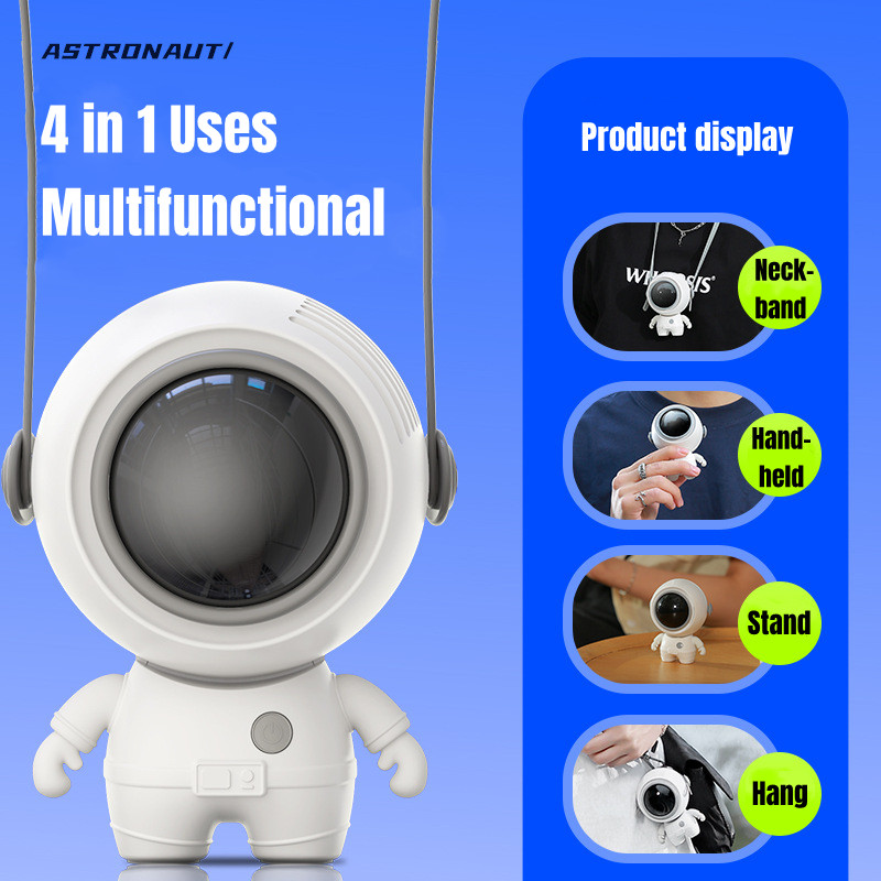 Mini ventilator de mână portabil fără fir astronaut, reîncărcabil prin USB, 900 mAh, funcționat cu baterie, siguranță fără frunze, ventilator de răcire cu aer pentru gât