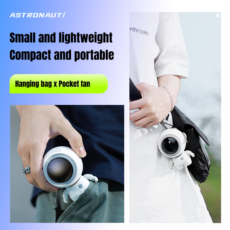 Mini ventilator de mână portabil fără fir astronaut, reîncărcabil prin USB, 900 mAh, funcționat cu baterie, siguranță fără frunze, ventilator de răcire cu aer pentru gât