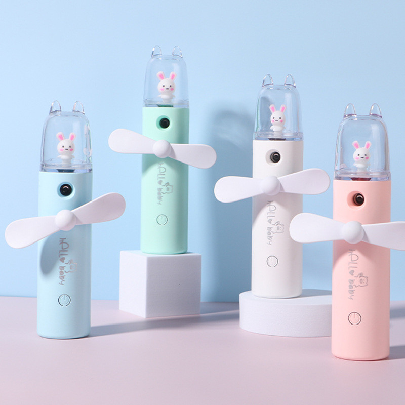 Rajzfilm kézi spray ventilátor USB újratölthető vízpótló párásító mini ventilátor gyerekjáték