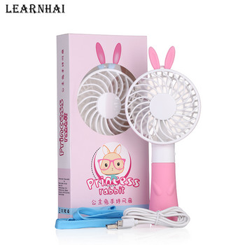 LEARNHAI Δημοφιλές Νέου Σχεδιασμού Φορητό USB Princess Rabbit Hand Holding Mini ανεμιστήρα με επαναφορτιζόμενη μπαταρία για εξωτερική οικιακή χρήση
