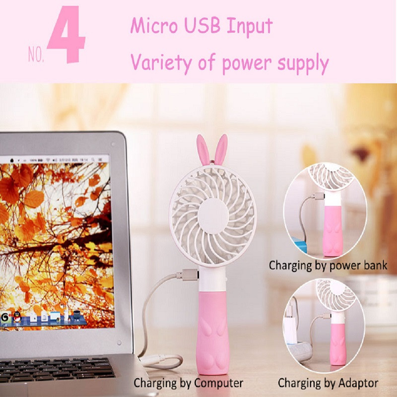 LEARNHAI népszerű, új dizájnú hordozható USB Princess Nyúl kézi ventilátor újratölthető akkumulátorral kültéri otthoni használatra