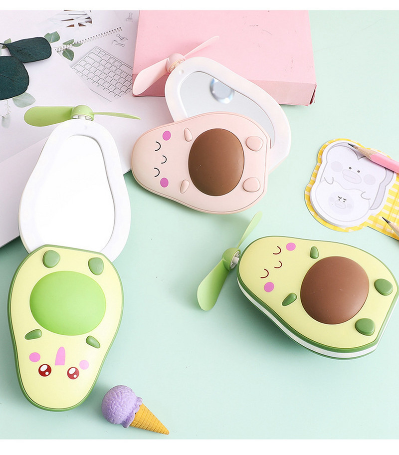 Mini Usb Charging Multifunctional Led Makeup Καθρέφτης και ανεμιστήρας 2 σε 1 Ενσωματωμένο Cute σχήμα αβοκάντο, πρακτική φορητή χειρολαβή