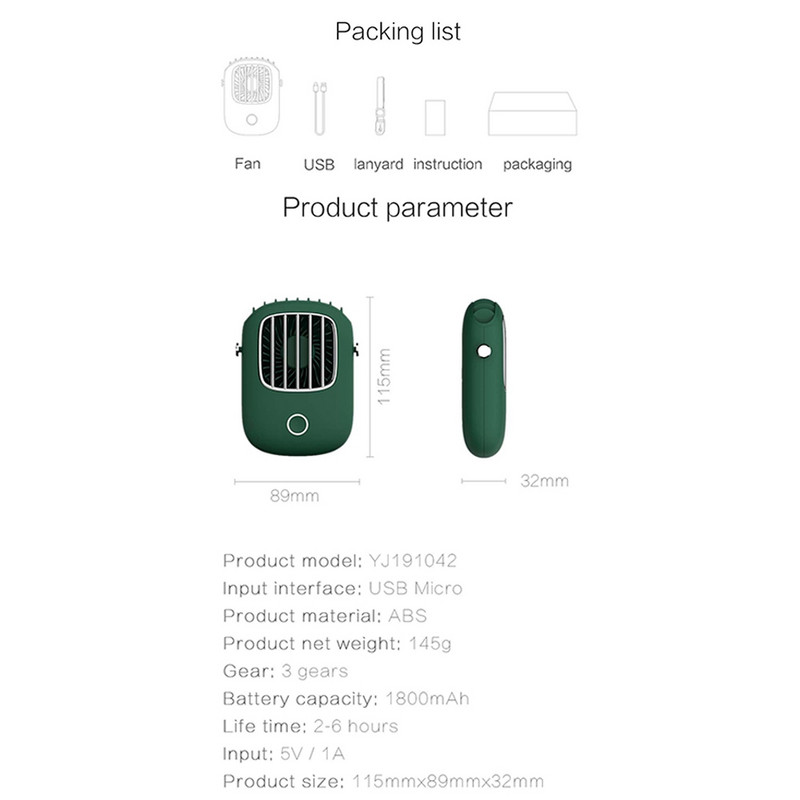 Mini ventilator usb Ventilatoare portabile pentru gât, cu 3 trepte, ventilator electric pentru sporturi în aer liber Călătorii cu mâinile libere Aer condiționat răcitor