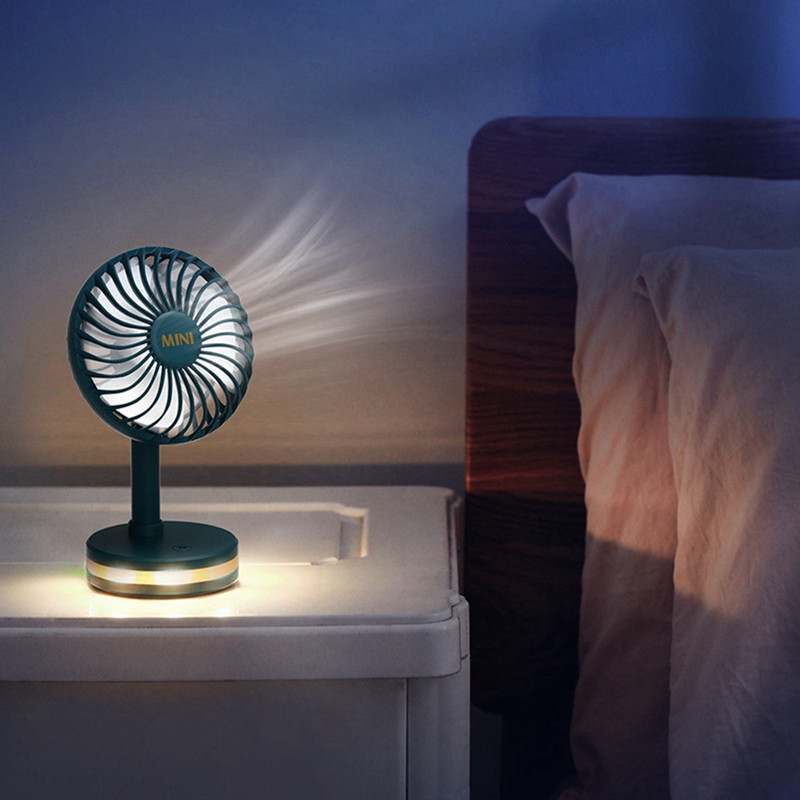 USB stalinis ventiliatorius Įkraunamas mažas ventiliatorius stalinis mini ventiliatorius su naktiniu apšvietimu, nešiojamas ventiliatorius, skirtas biuro namų stalui