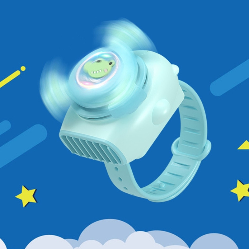 Mini randmefännid Multifilmi kellafännid Suvised lehtedeta laetav käekell Randmeventilaator Laste jahutusventilaatorid 2 reguleeritava kiirusega