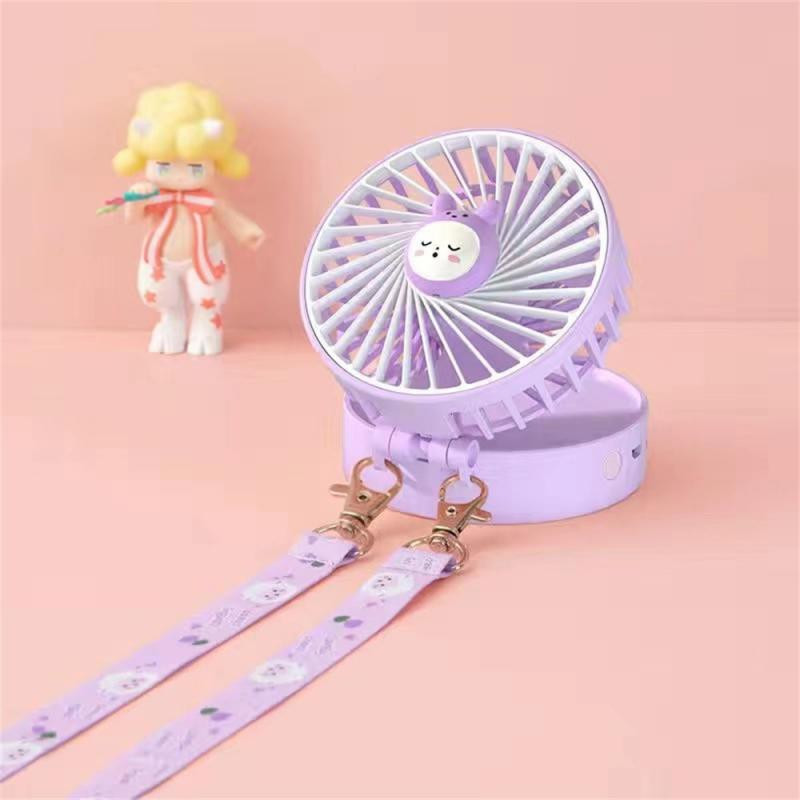 Mugav rippuv kaelaventilaator Abs Pp elektroonikakomponendid kokkupandav väike ventilaator kaasaskantav mini kokkupandav ventilaator lambiga Cartoon kaela ventilaator