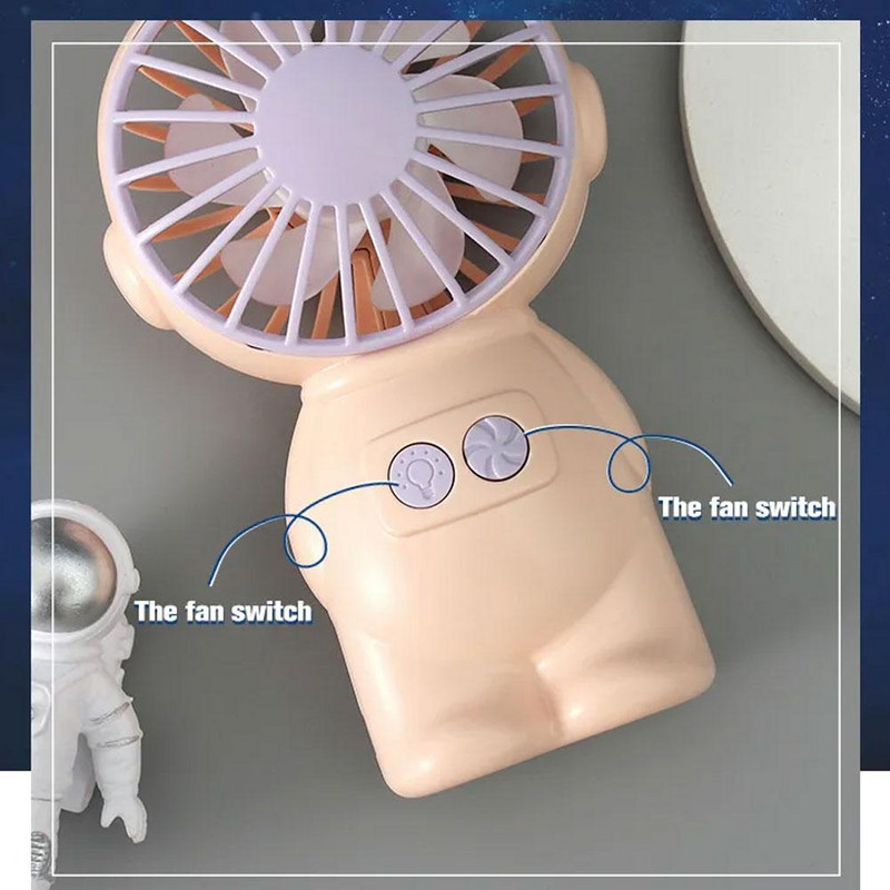 2 az 1-ben Astronaut mini ventilátor lámpákkal Kézi hűtőventilátor USB töltőventilátor Hordozható ventilátor éjszakai lámpaként használható