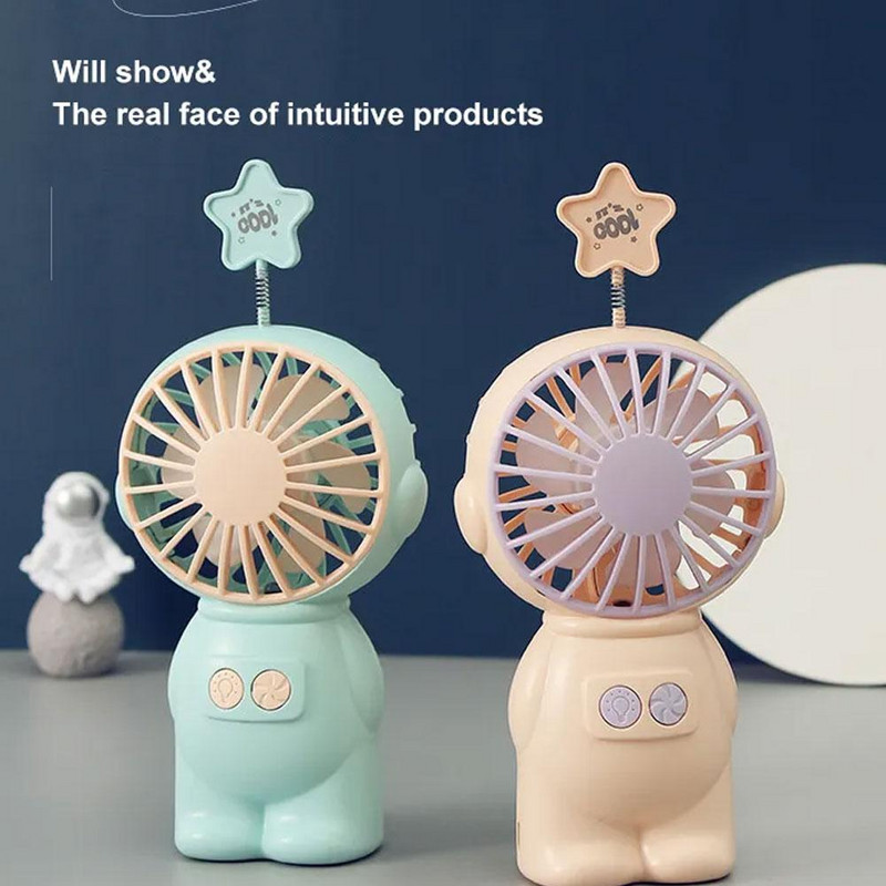 2 az 1-ben Astronaut mini ventilátor lámpákkal Kézi hűtőventilátor USB töltőventilátor Hordozható ventilátor éjszakai lámpaként használható