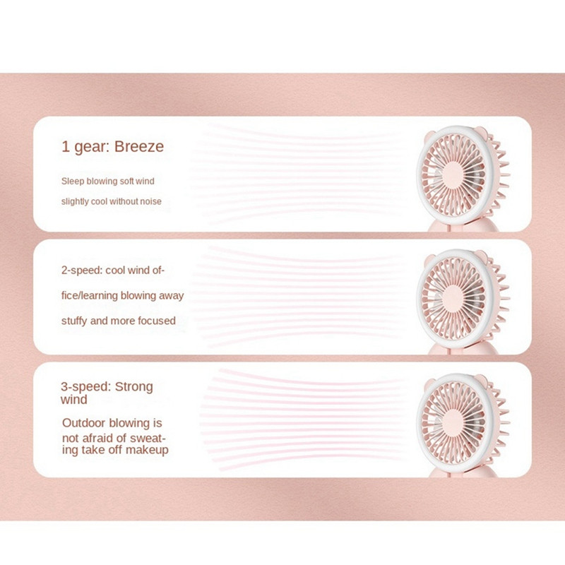 AD-Mini kézi ventilátor hordozható klipszes ventilátor USB újratölthető csendes ventilátor éjszakai fénnyel irodai otthoni kültéri használatra