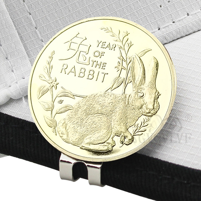 Magnetilise golfikübara klambriga golfipalli marker jänese aasta marker Kuldne jänes Golfi marker Koolitusabi golfimängijatele