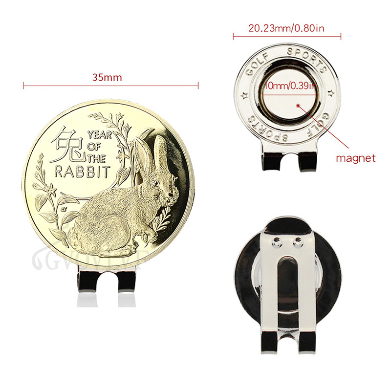 Magnetilise golfikübara klambriga golfipalli marker jänese aasta marker Kuldne jänes Golfi marker Koolitusabi golfimängijatele