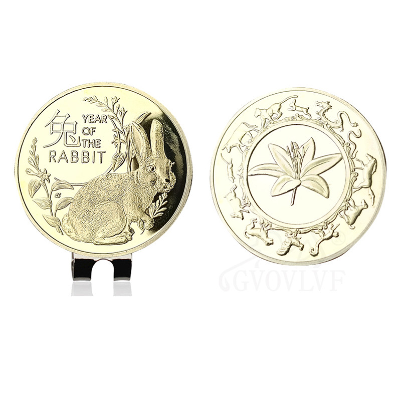 Magnetilise golfikübara klambriga golfipalli marker jänese aasta marker Kuldne jänes Golfi marker Koolitusabi golfimängijatele