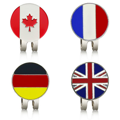 1 бр. Нов маркер за топка за голф Немски британски френски канадски национален флаг Щипка за шапка Разнообразен модел Мека емайлова техника за голфър