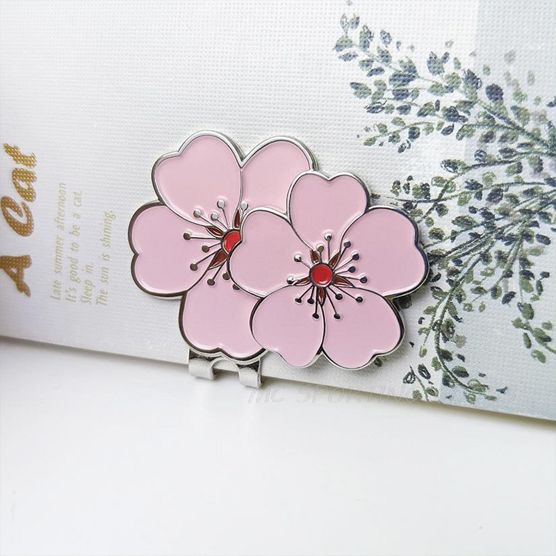 1 tk uus golfipalli marker roosa lillemustriga magnetsulamist marker, mis sobib golfimütsile golfitarvikud, kingitus tüdrukutele ja naistele