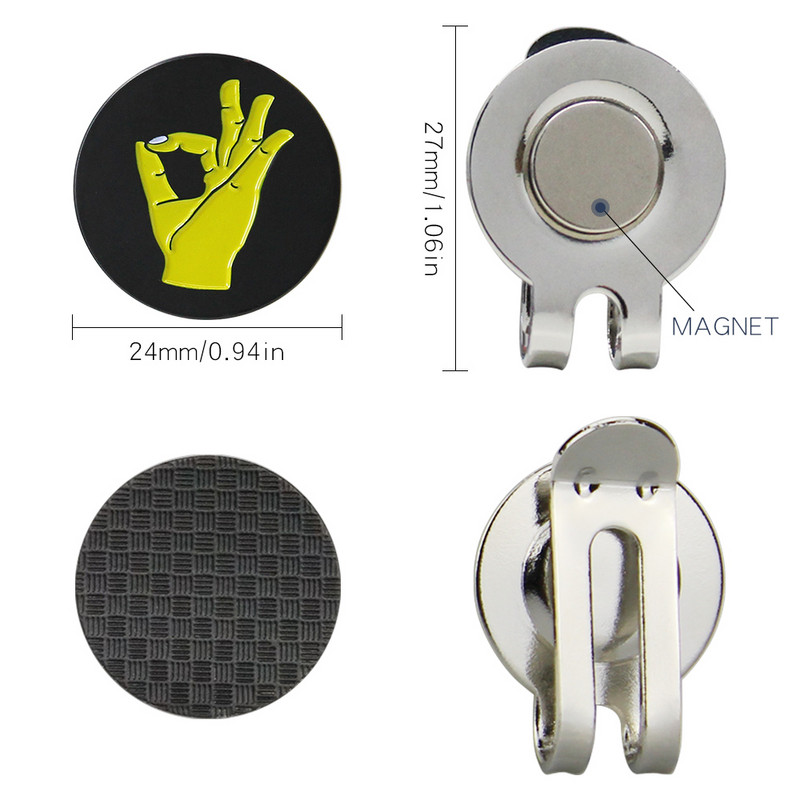 Golfo kamuoliuko žymeklio gestų ženklas juodas geltonas, nuimamas metalas, 7 rūšių golfo kepurės segtukas, magnetas, lydinys, golfo reikmenys