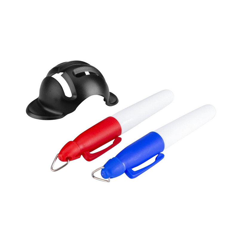 Golfo kamuoliukų žymeklio lygiavimo įrankio linijos brėžinys su žymekliais, skirtais drožlių priedams