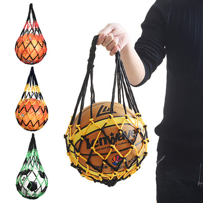 1 gab. Futbola tīkla soma Neilona drosmīga glabāšanas soma ar vienu bumbu pārnēsāšanai, pārnēsājams aprīkojums āra sportam futbola basketbola basketbola volejbola soma