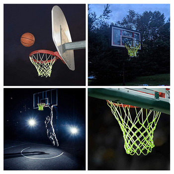 Мрежа за нощна лампа Баскетболна найлонова светеща мрежа за баскетболен кош 12 бримки Стандартен размер Светеща баскетболна мрежа Захранвана от слънцето
