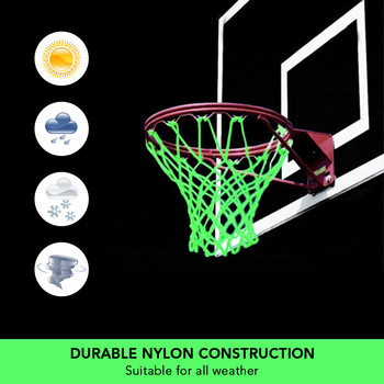 Νυχτερινό Δίχτυ Μπάσκετ Νάιλον Λαμπερό Δίχτυ με στεφάνη μπάσκετ 12 θηλιών Τυπικό μέγεθος Λαμπερό δίχτυ μπάσκετ Sun Powered