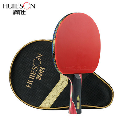 1 bucată rachetă de tenis de masă Huieson 5 stele, negru și roșu, din fibră de carbon, rachetă de pingpong din cauciuc cu coșuri duble