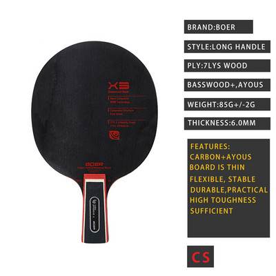 BOER X3 X5 X6 asztalitenisz ütőpenge rövid hosszú nyél, ITTF által jóváhagyott pingpong lapát edzési versenyhez szabadtéri sportokhoz