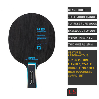 BOER X3 X5 X6 asztalitenisz ütőpenge rövid hosszú nyél, ITTF által jóváhagyott pingpong lapát edzési versenyhez szabadtéri sportokhoz